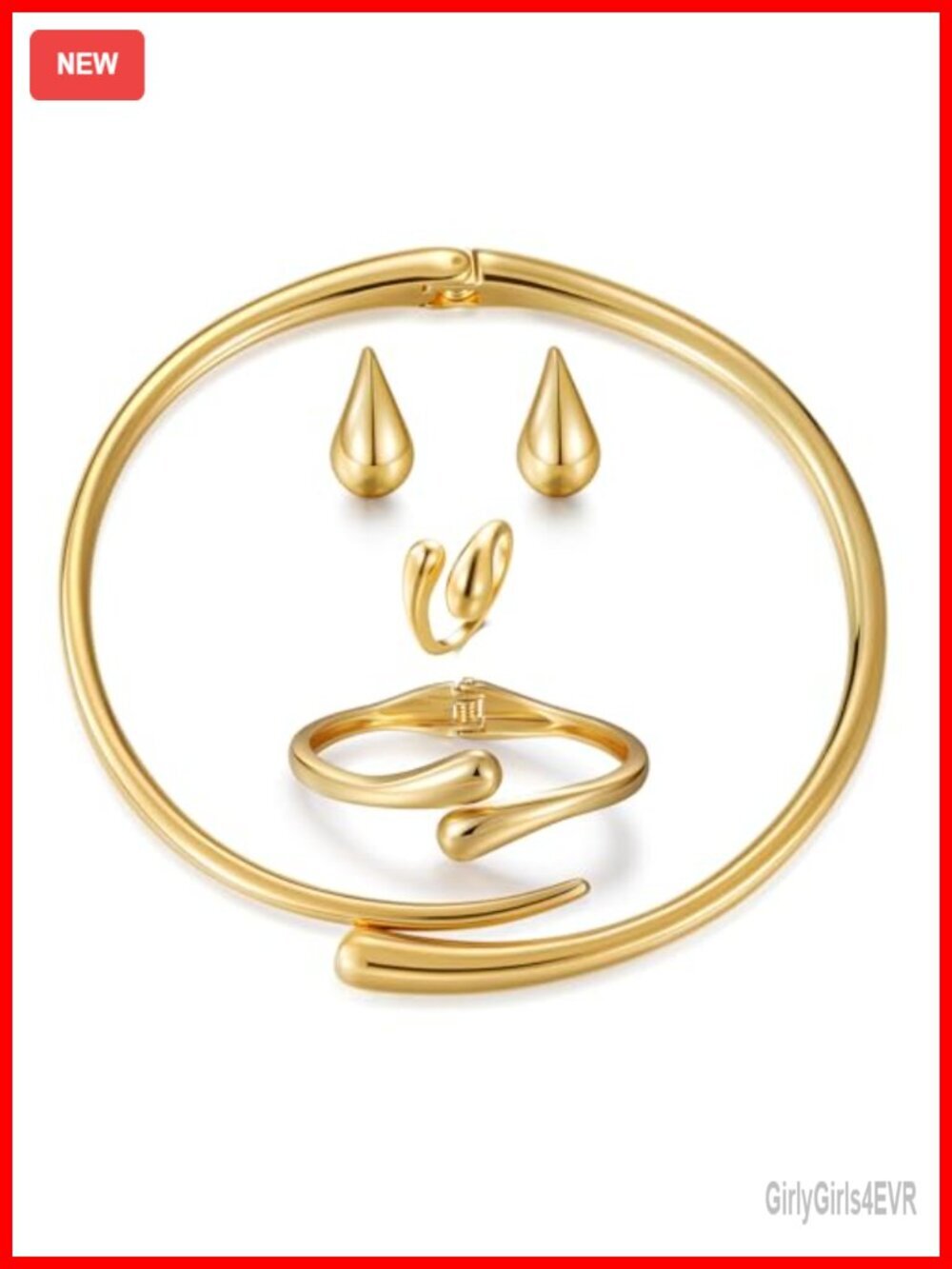 Chunky Gold Plated Teardrop Choker Necklace Set - Statement Jewelry